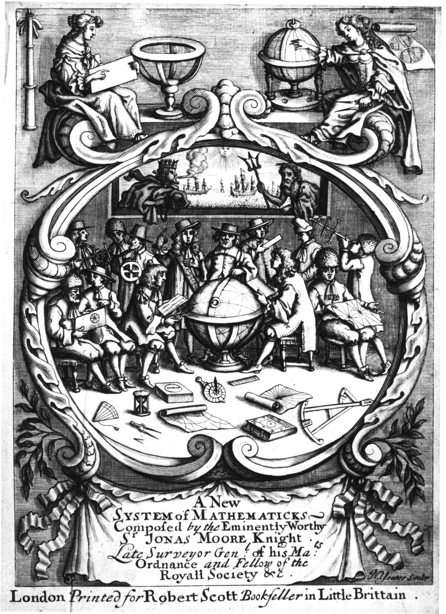 Frontispice av A New System of Mathematicks av Jonas Moore, 1681 av Unbekannt