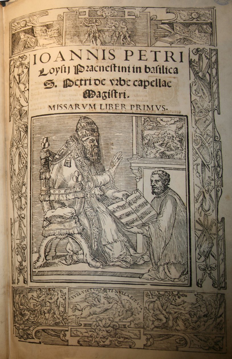 Frontispice av Missarum Liber primus av Giovanni Pierluigi da Palestrina Palestrina og pave J av Unbekannt