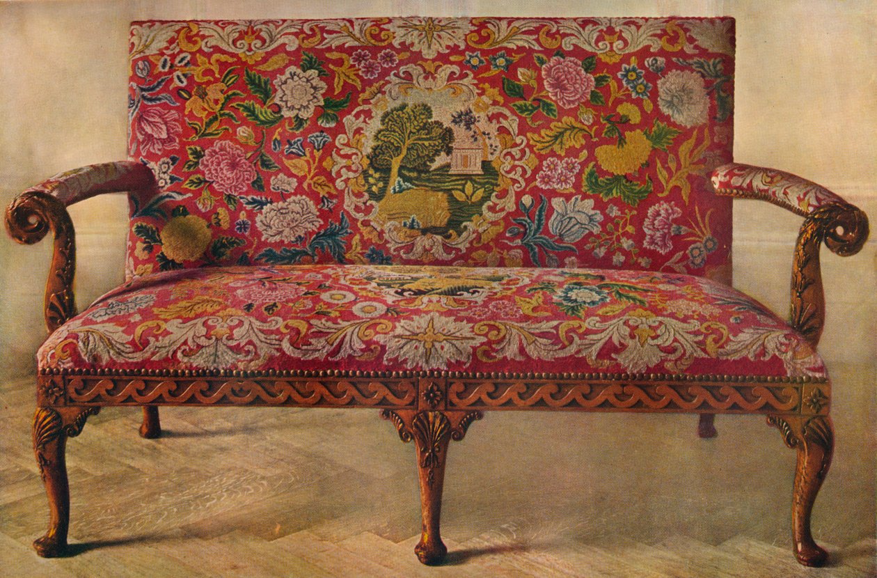Frukttre-sofa med broderi, tidlig på 1700-tallet, 1929 av Unbekannt