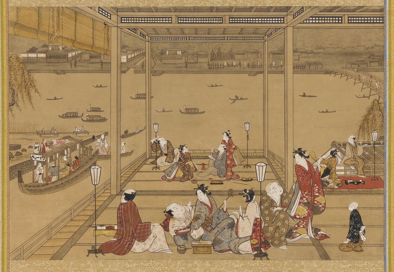 Gladhet i et tehus ved elven, Edo-perioden, 1700-tallet. av Unbekannt