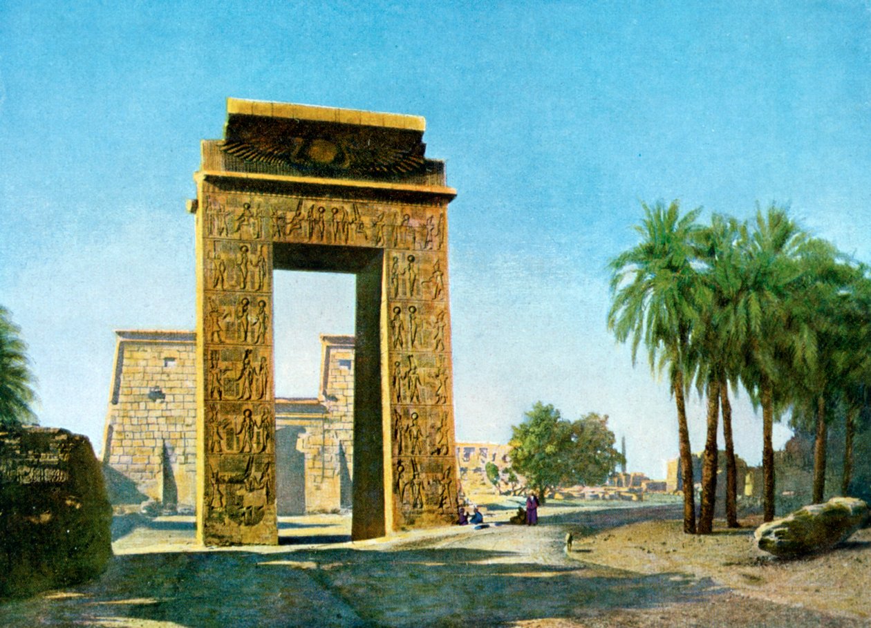 Port foran Khonsu-tempelet, Karnak, Egypt, 1900-tallet av Unbekannt
