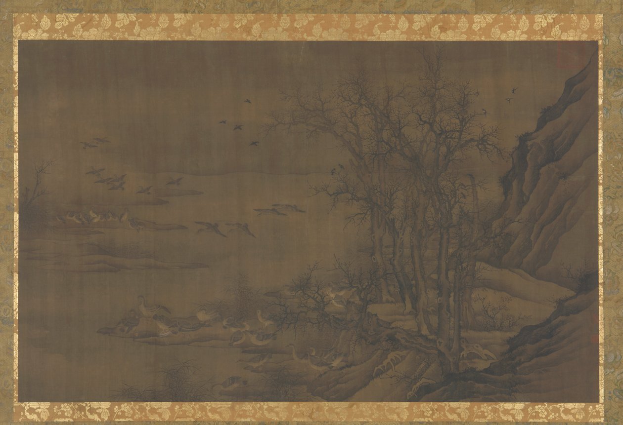 Gjess ved Dawn on a Misty River, 1400-tallet. av Unbekannt