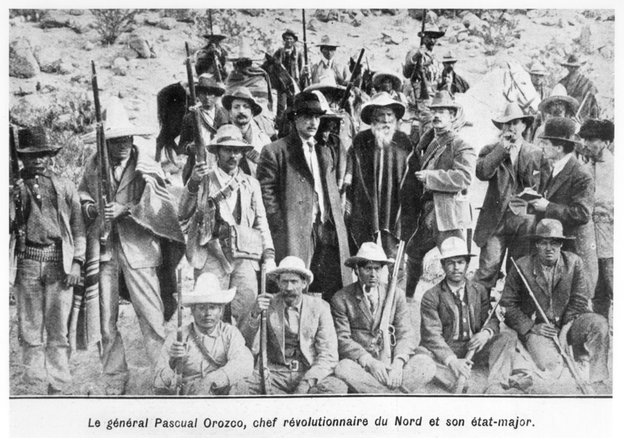 General Pascual Orozco (1882-1915) og hans offiserer, illustrasjon fra 