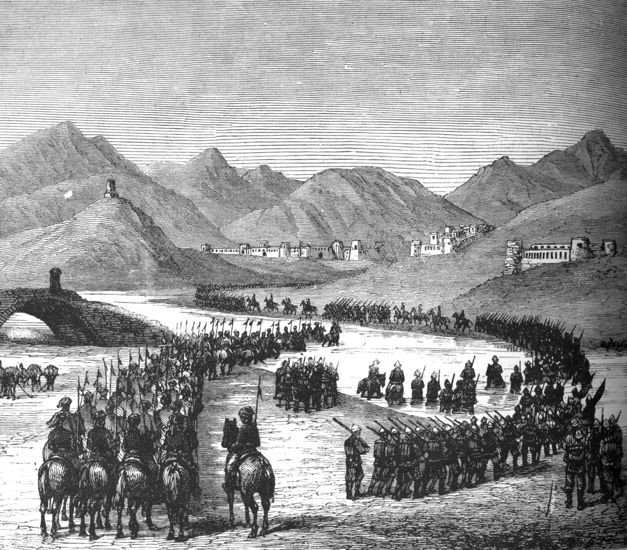 General Rosss-divisjon krysser Logar-elven på vei for å møte Sir Donald Stewart, c1880 av Unbekannt
