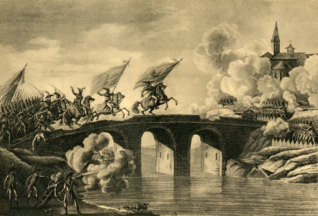 Generalene Bonaparte og Augereau stormer broen ved Arcola, november 1796, 1921. av Unbekannt