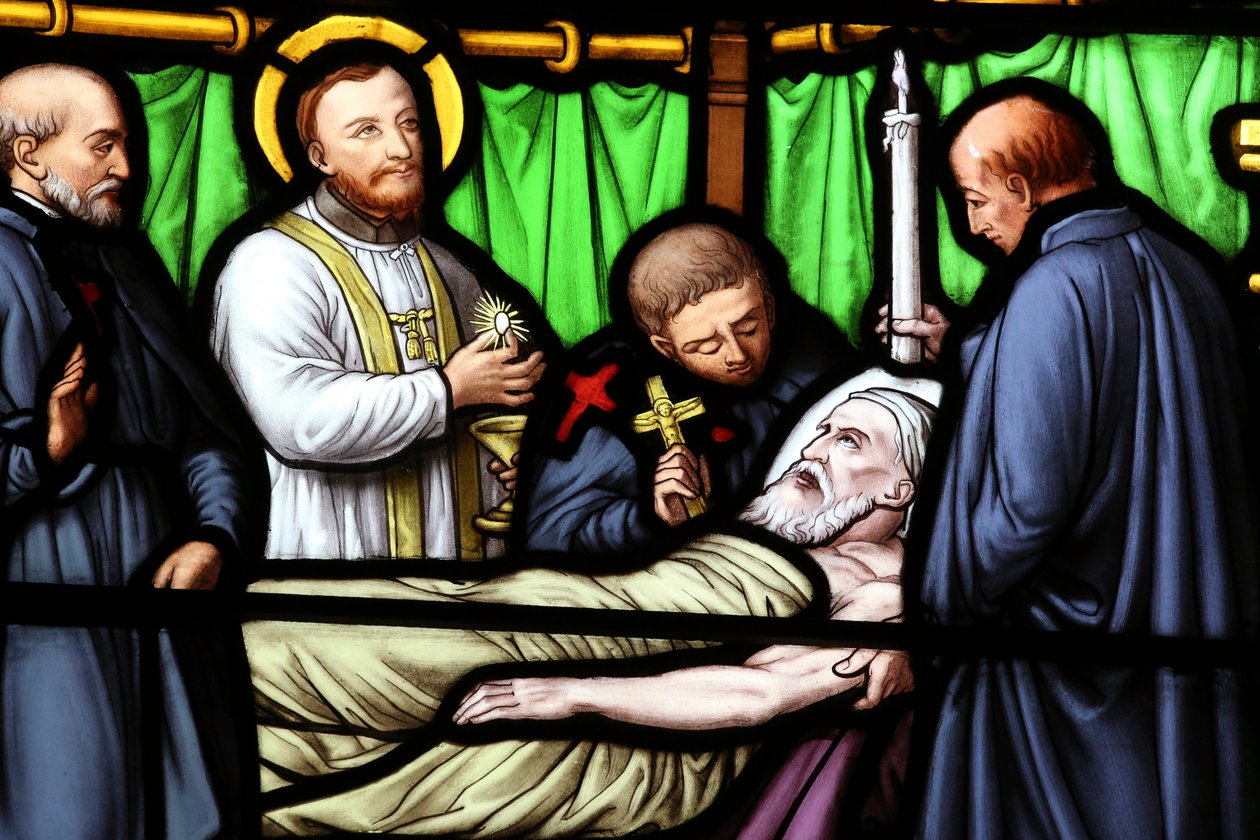 Genève, Genève, Sveits, le 5/7/2015 - Basilica Notre-Dame i Genève. Glassmaleri vindu. St. Vincent de Paul. av Unbekannt
