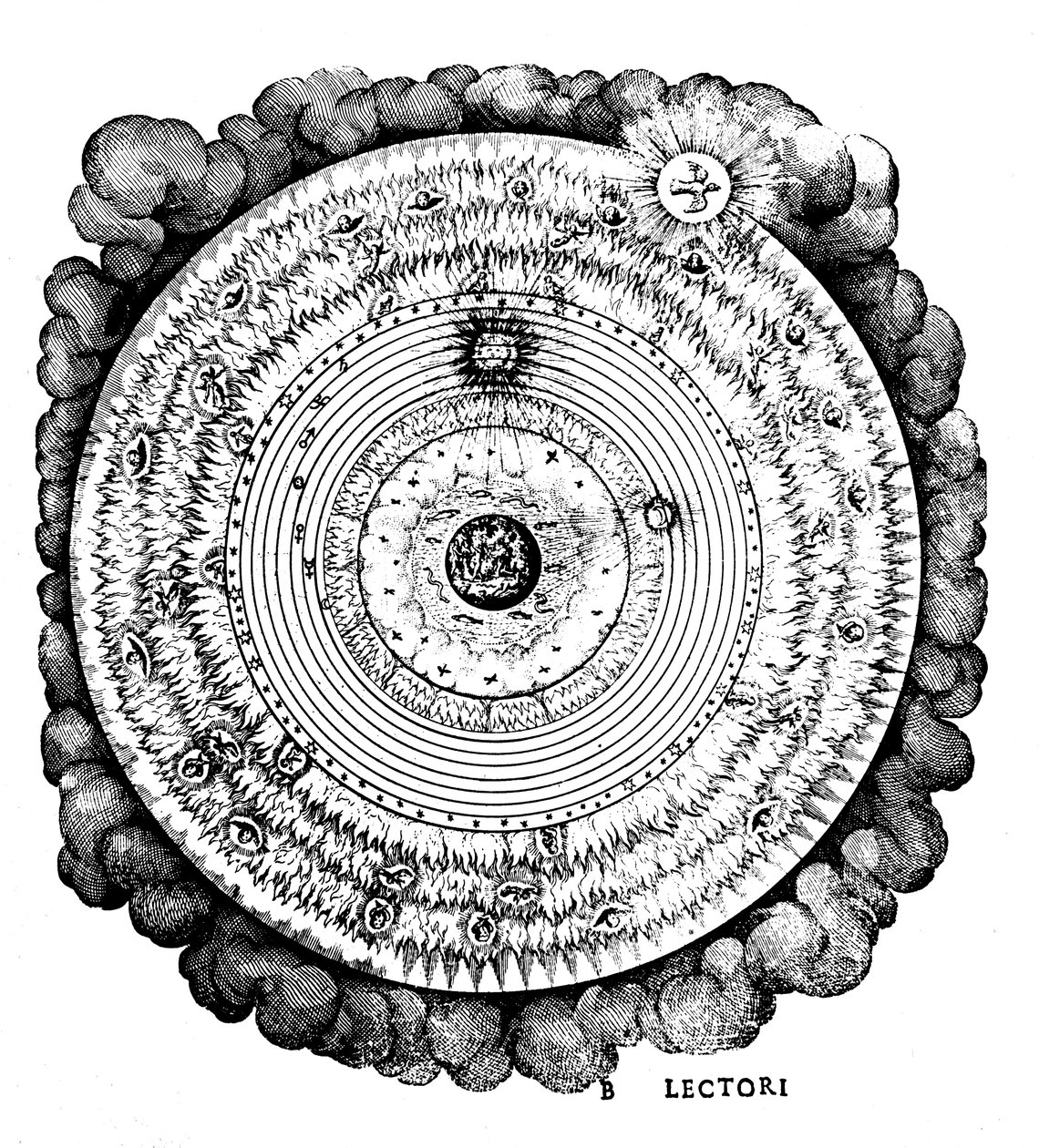 Geosentrisk eller jordsentrert univers, c1617 av Unbekannt
