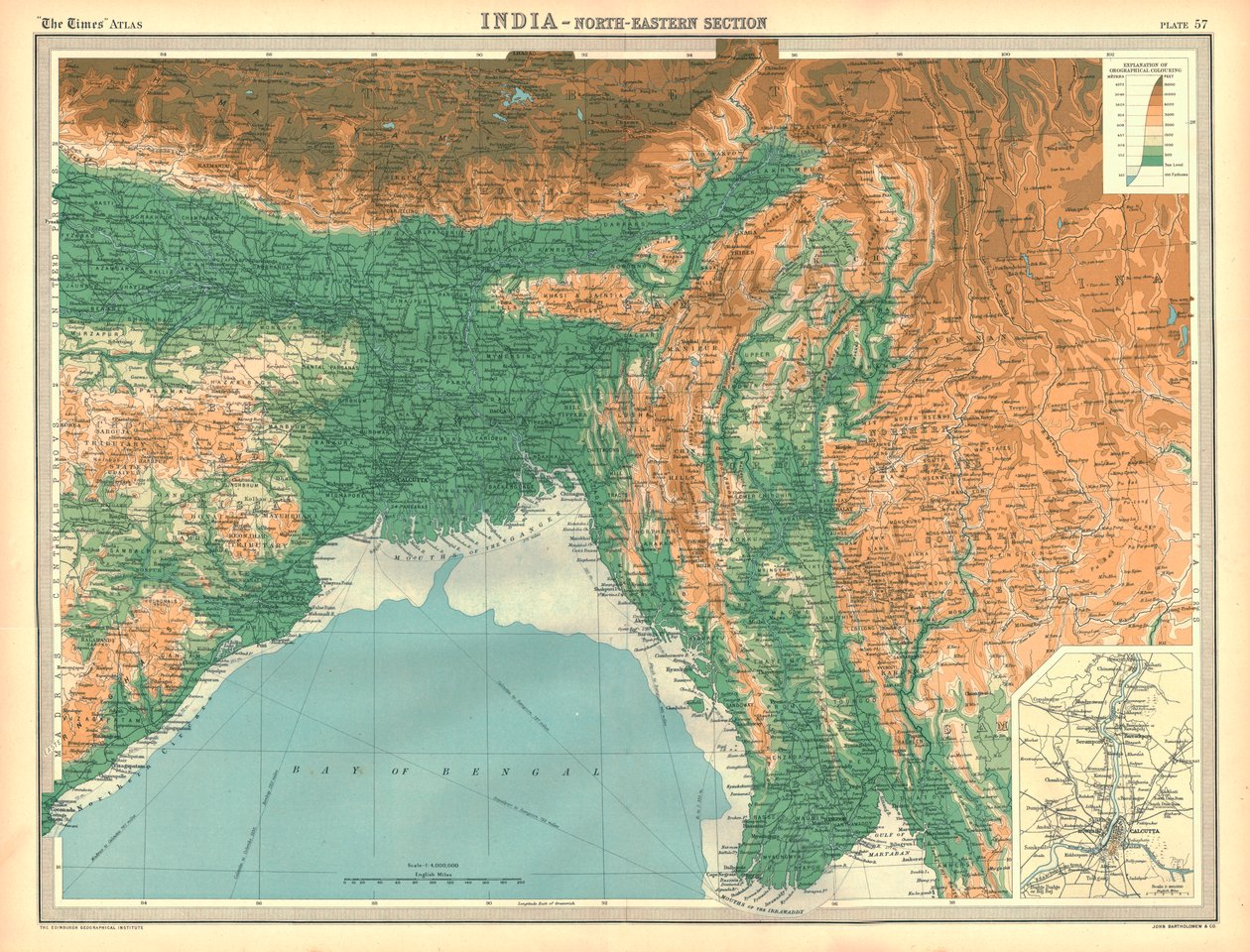 Geografisk kart over den nordøstlige delen av India, tidlig på 1900-tallet av Unbekannt