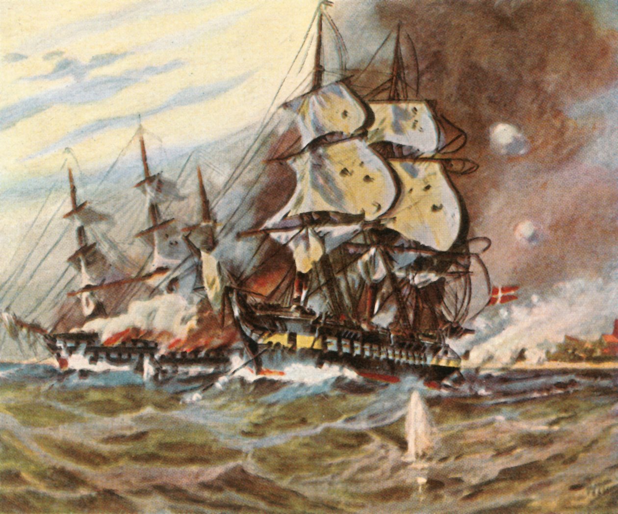 Tysk batteriangrep fra stranden ved Eckernförde, 5. april 1849, 1936. av Unbekannt