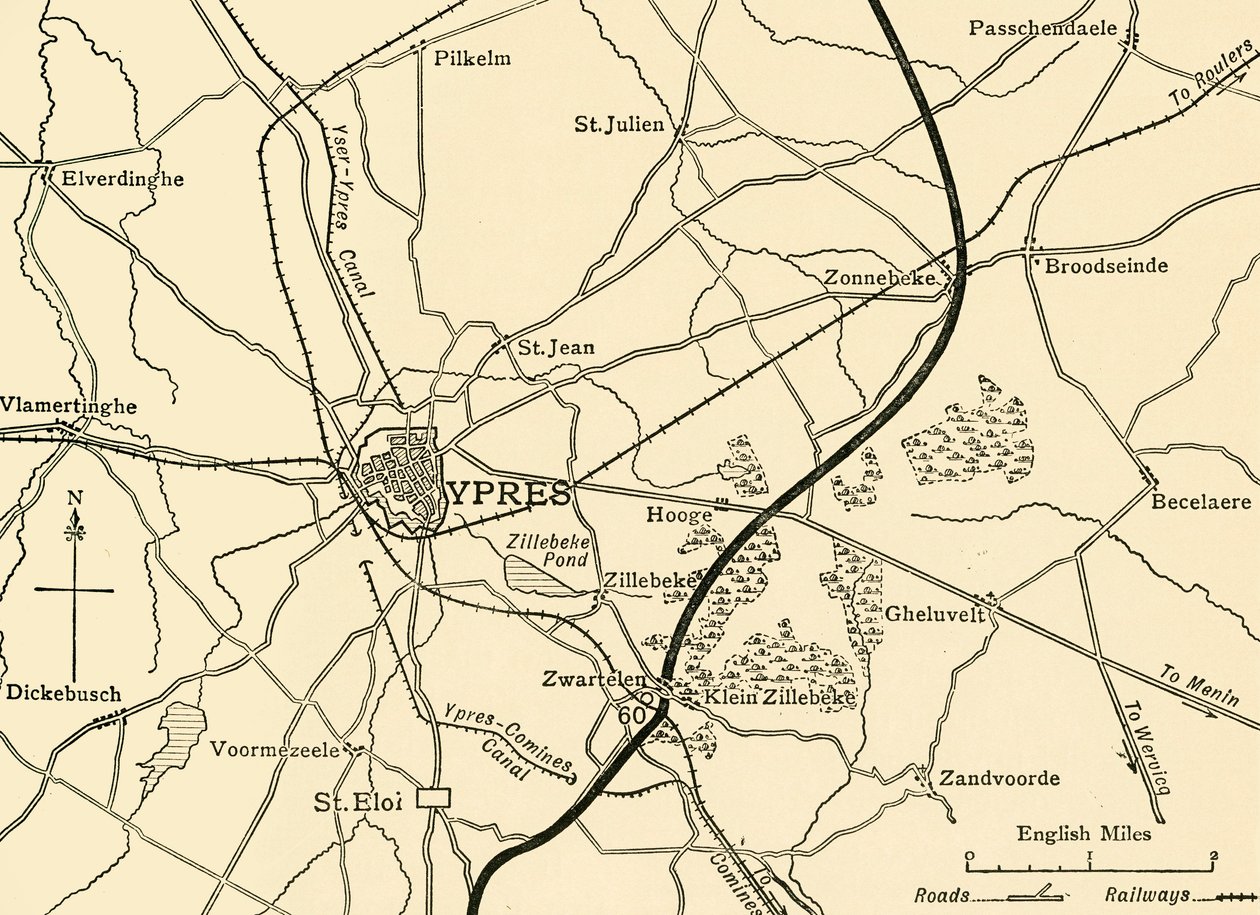 Tyske stillinger nær Ypres, Flandern, første verdenskrig, 1915, c1920. av Unbekannt