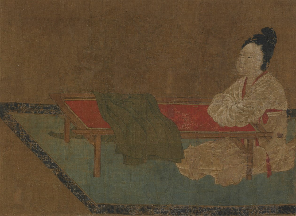 Jente som sitter ved en broderiramme, Ming-dynastiet, 1400-tallet. av Unbekannt