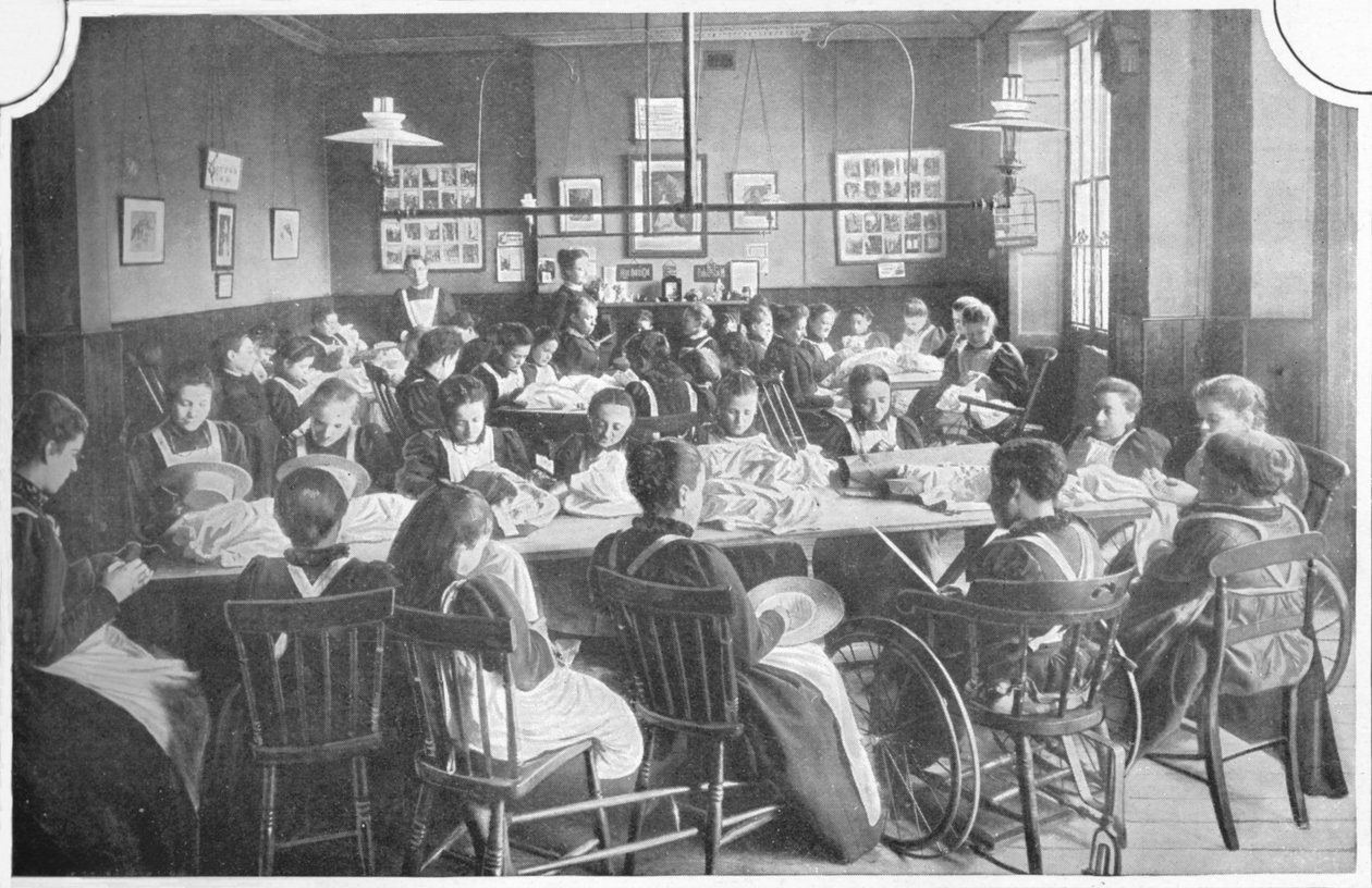 Jenter ved håndarbeid, Halliwick School For Girls, Marylebone Road, London, c1903 1903 av Unbekannt