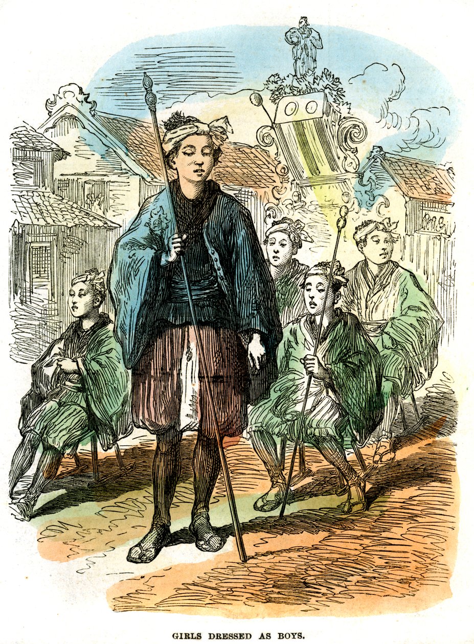 Jenter utkledd som gutter, nyttårsfestivalprosesjon i Yokohama, Japan, 1872 av Unbekannt