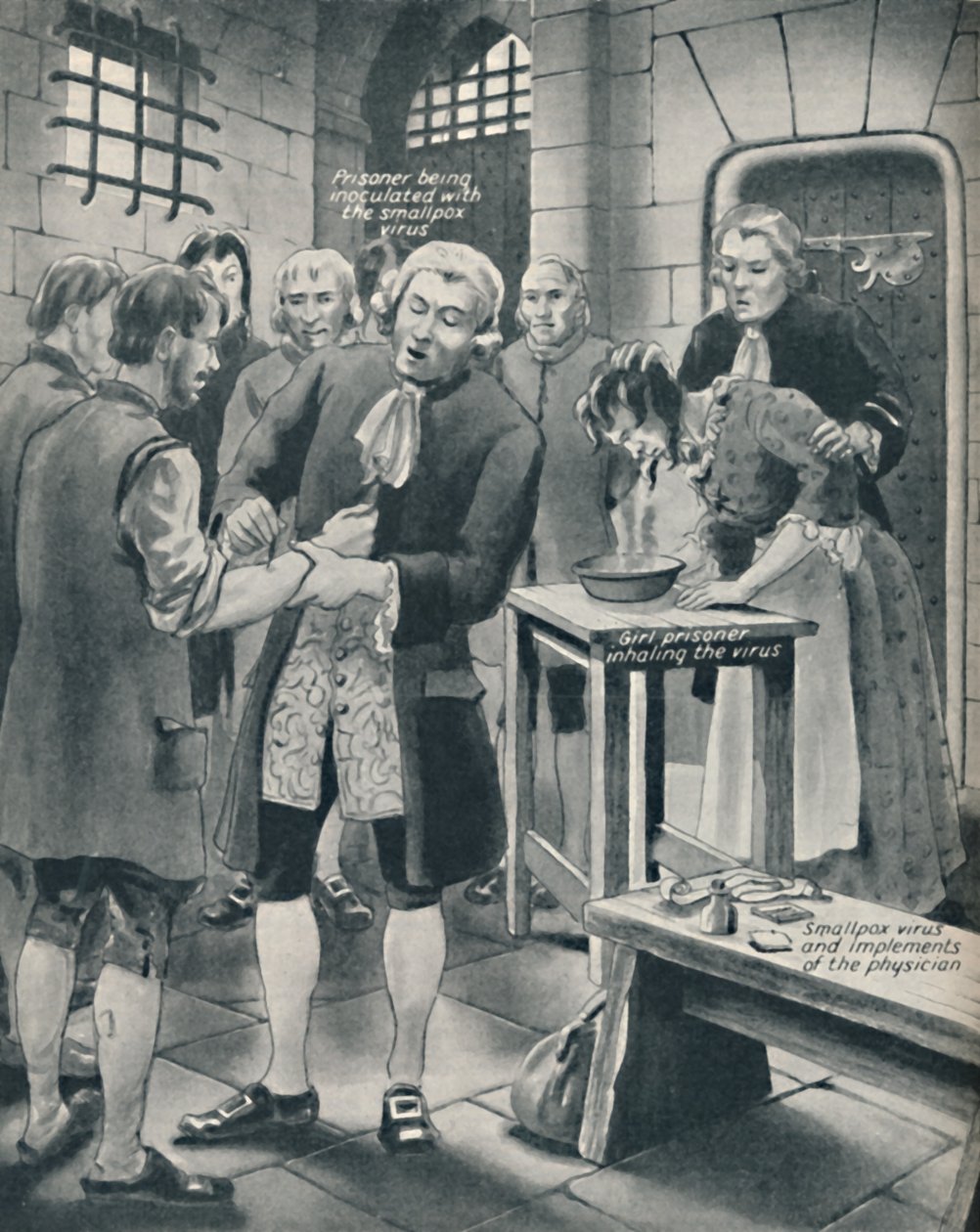 Giving Prisoners the Smallpox in Gaol, slutten av 1700-tallet, c1934 av Unbekannt