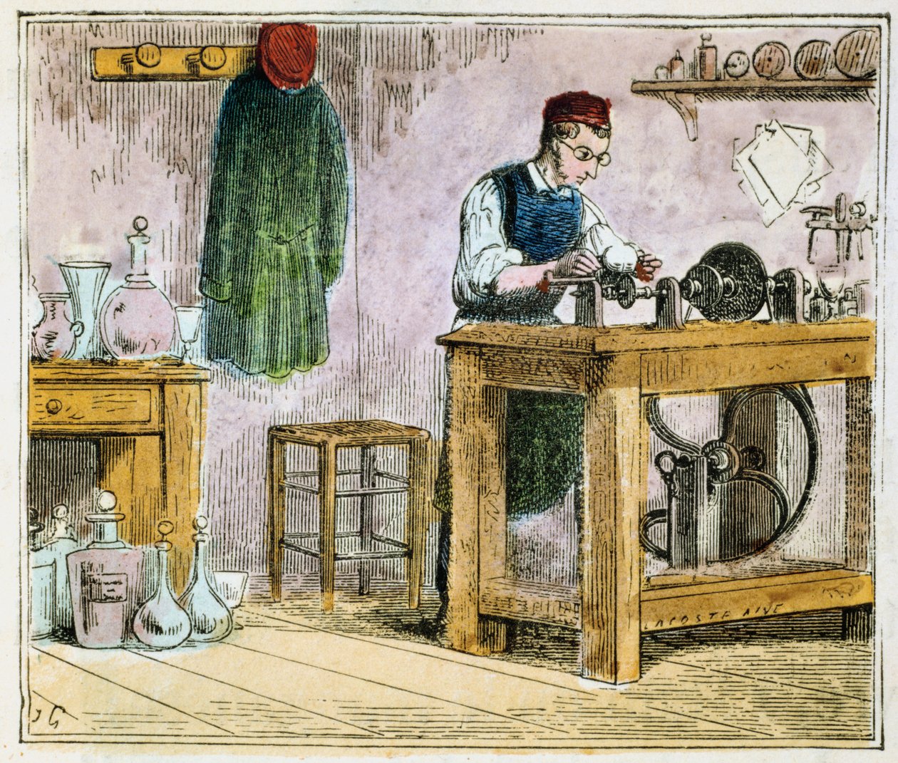 Glasskutter som dekorerer bordservise på et karborundumhjul, 1867 av Unbekannt