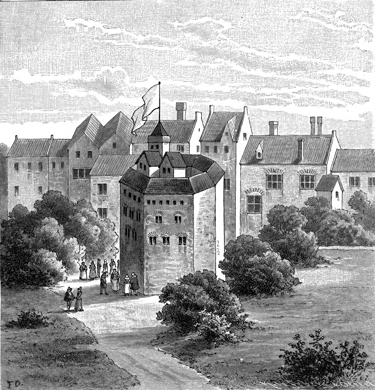 Globe Theatre, Bankside, Southwark, London, slik det så ut ca 1598 av Unbekannt