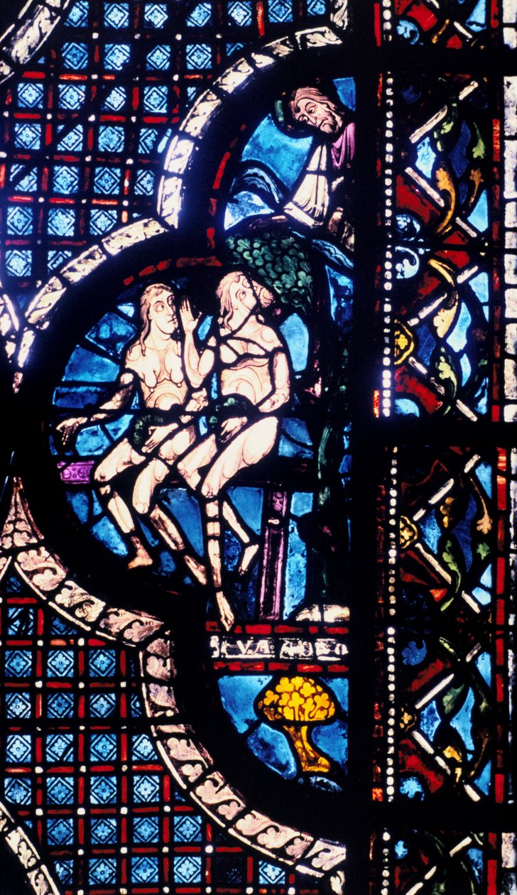 Gud konfronterer Adam og Eva, glassmalerier, Chartres katedral, Frankrike, 1205-1215 av Unbekannt