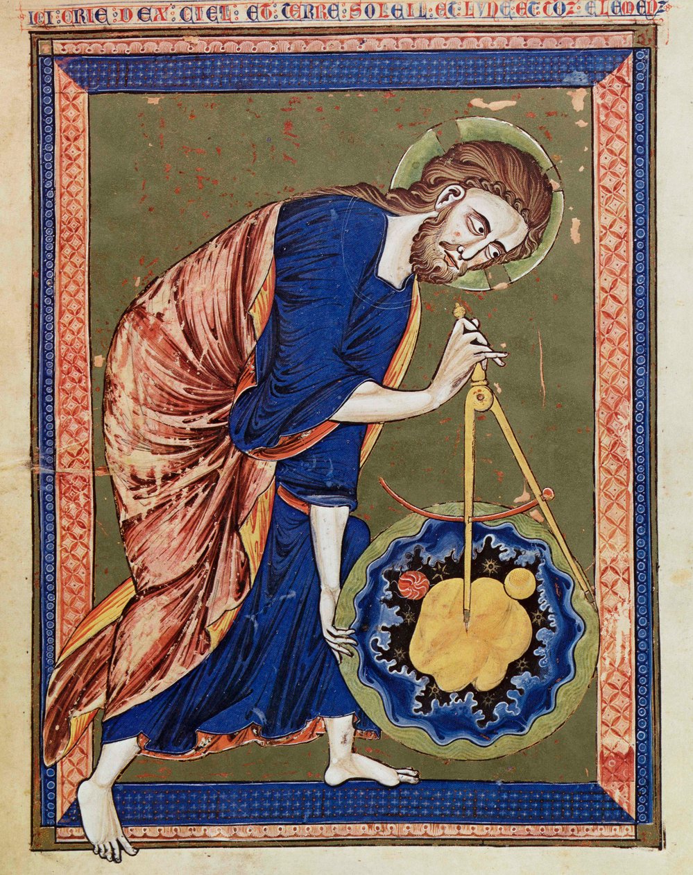 Gud, den guddommelige arkitekten. Belysning fra Bibelmoralisée, Codex Vindobonensis 2554, ca. 1250 (vellum) av Unbekannt