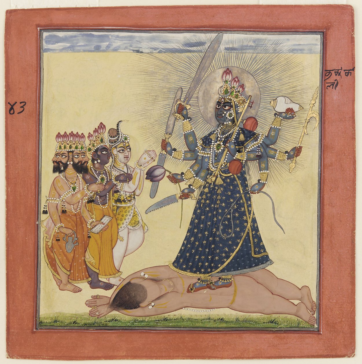 Gudinnen Bhadrakali tilbedt av gudene fra en tantrisk Devi-serie, ca. 1660 av Unbekannt
