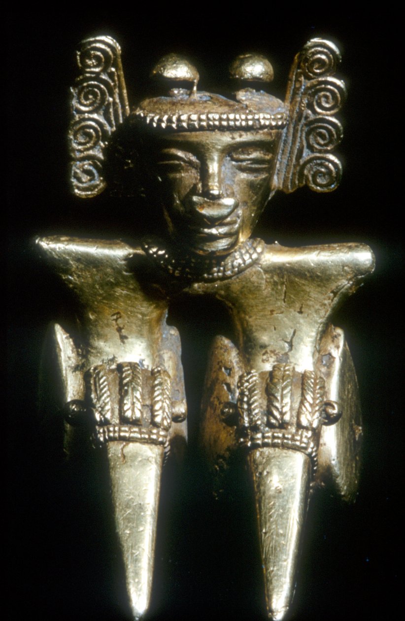 Gull pre-columbiansk sittende figur, Quimbaya, Colombia, før 1300-1400-tallet av Unbekannt