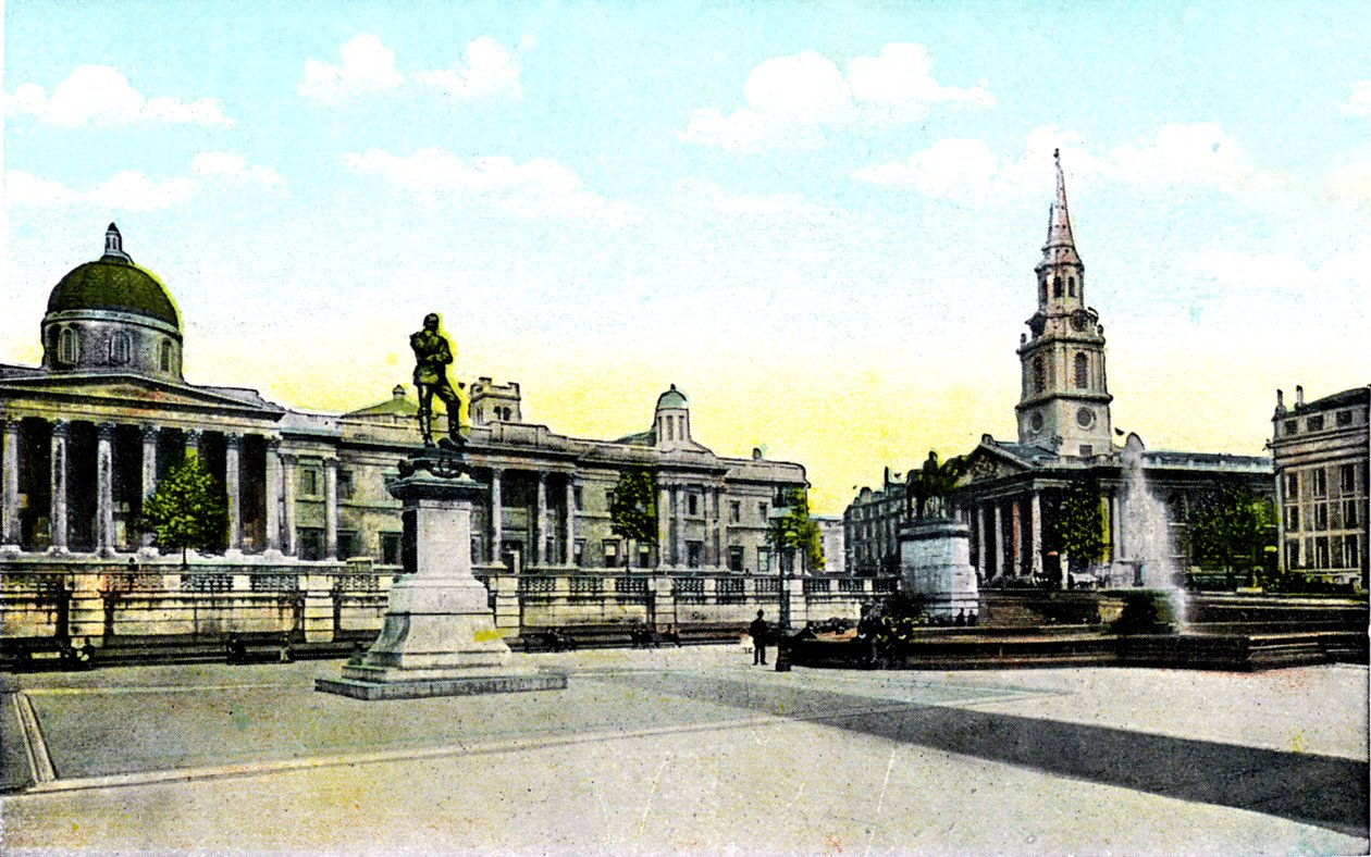 Gordons Statue and National Gallery, Trafalgar Square, London, 20. århundre av Unbekannt