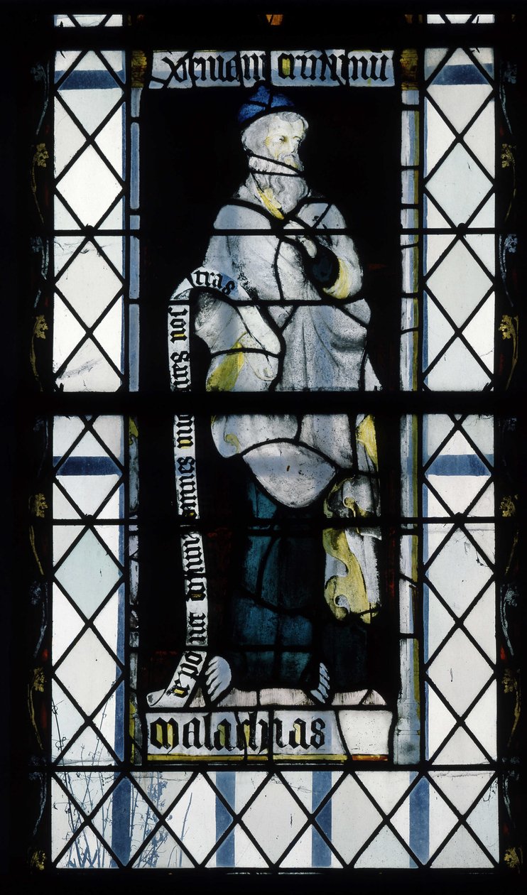 gotisk arkitektur. Farget glass som representerer profeten Malaki. Kapellet i La Mailleraye, Abbatiale Notre Dame, Jumieges av Unbekannt