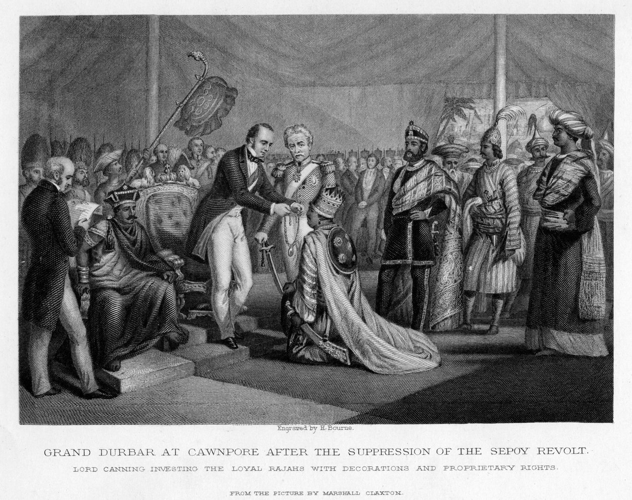 Grand Durbar ved Cawnpore etter undertrykkelsen av Sepoy-opprøret, 1800-tallet av Unbekannt