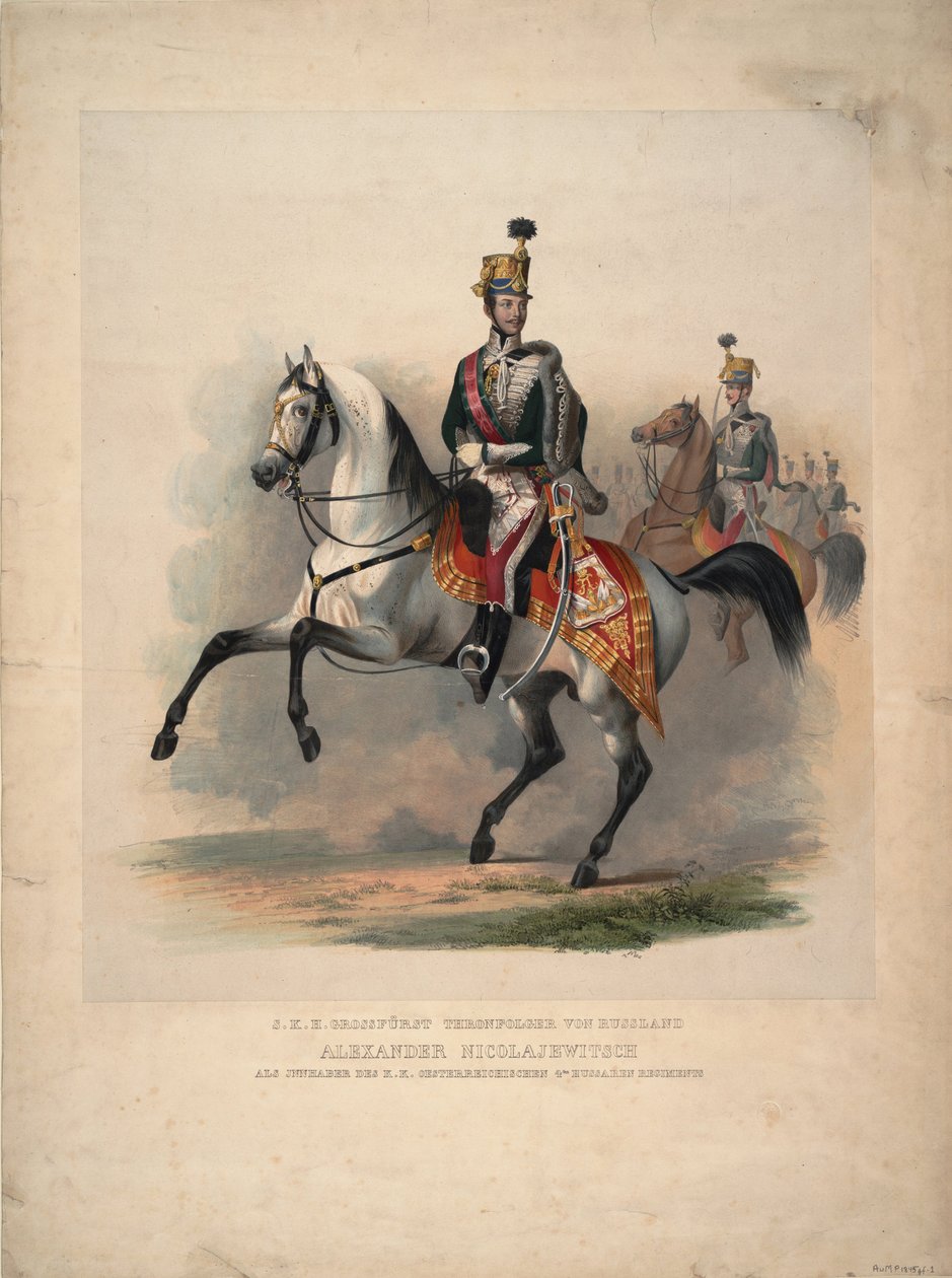 Storprins Alexander Nikolayevich som sjefsoberst for det østerrikske 4. husarregimentet, 1845 av Unbekannt