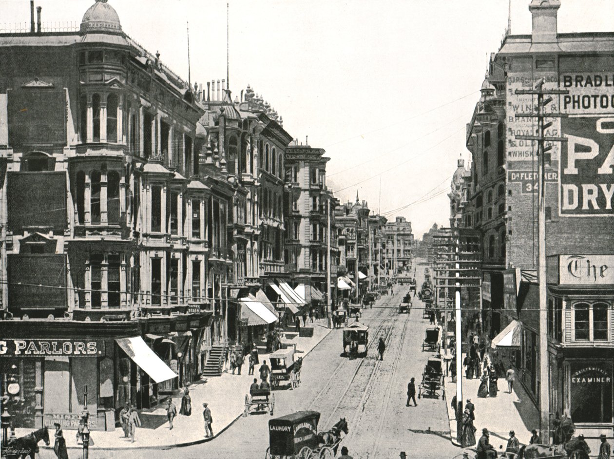 Grant Avenue ser nordover fra Market Street, San Francisco, USA, 1895. av Unbekannt