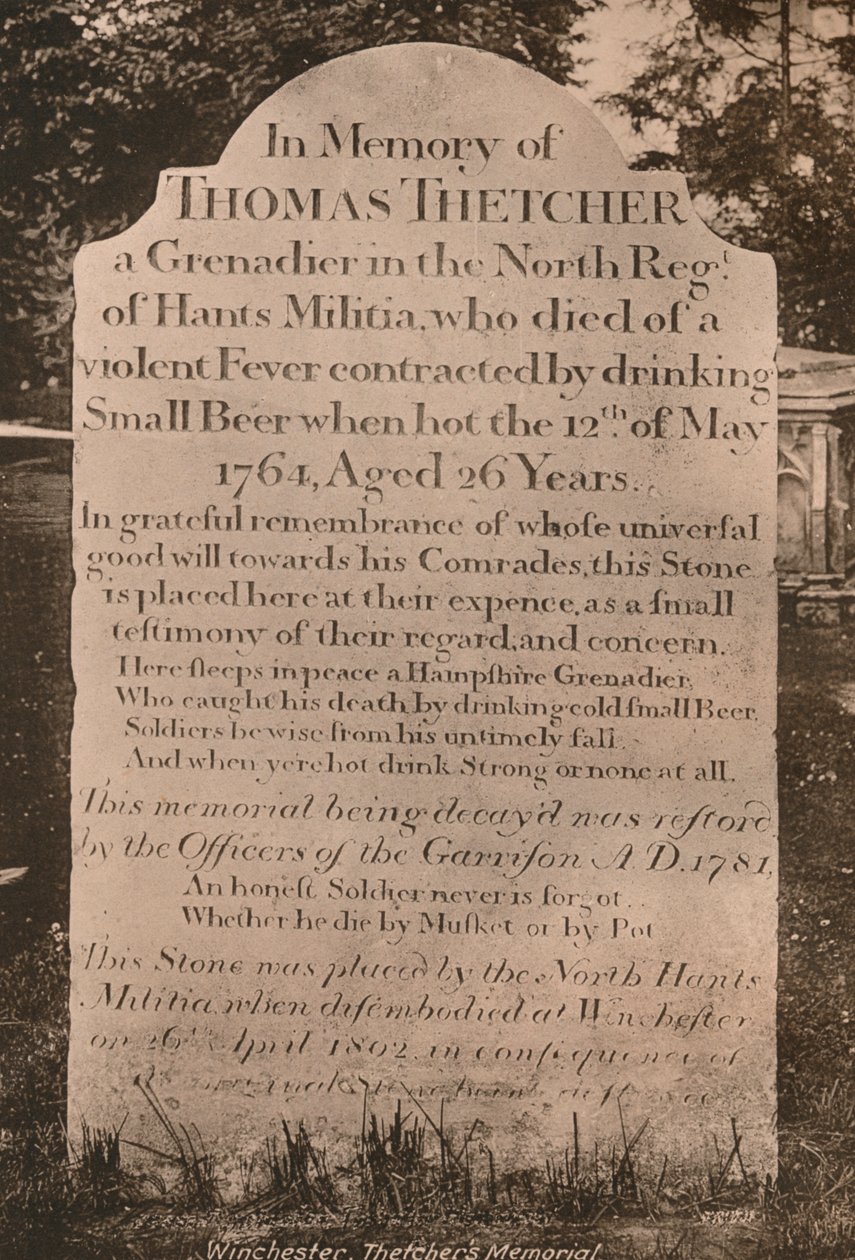 Gravstein til Thomas Thetcher, Winchester Cathedral, Hampshire, tidlig på 1900-tallet av Unbekannt