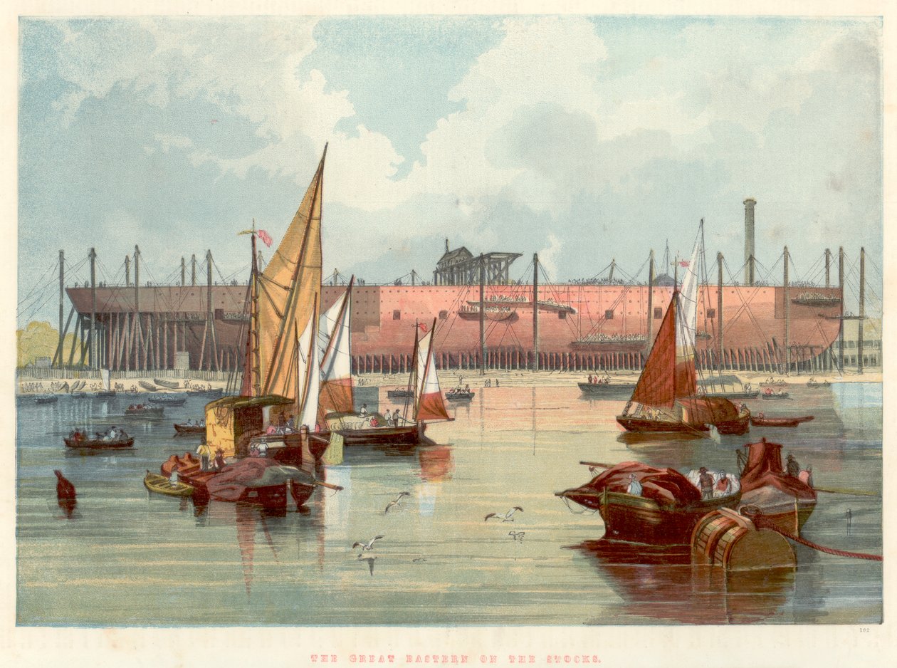 Great Eastern på aksjene ved Millwall på Themsen, 1857 av Unbekannt
