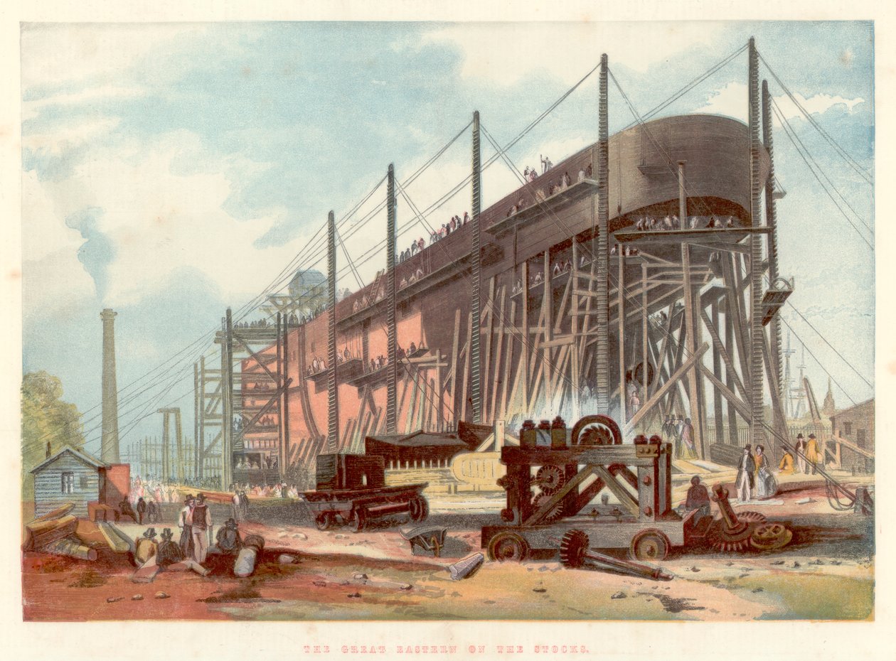 Great Eastern på aksjene ved Millwall på Themsen, 1857 av Unbekannt