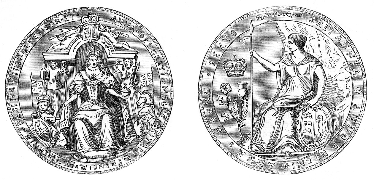 Great Seal of Queen Ann, etter foreningen av England og Skottland, 1707, 1800-tallet av Unbekannt