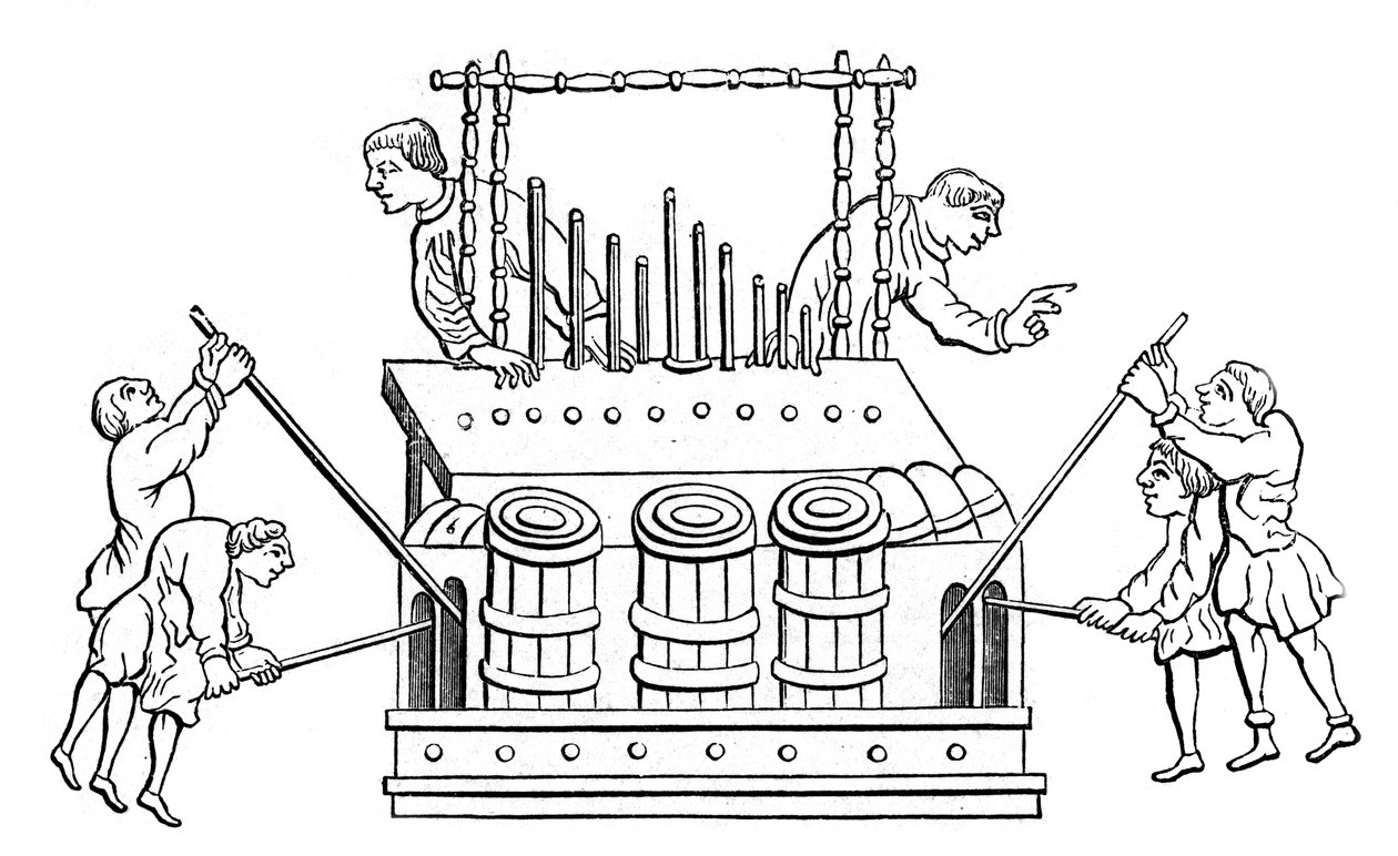 Flott orgel med belg og dobbelt keyboard, 1100-tallet, 1870 av Unbekannt