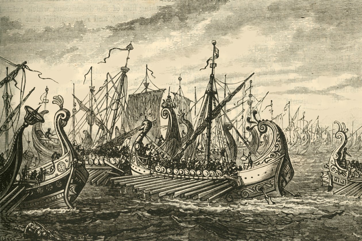 Greske Triremes i slaget ved Salamis, 1890. av Unbekannt