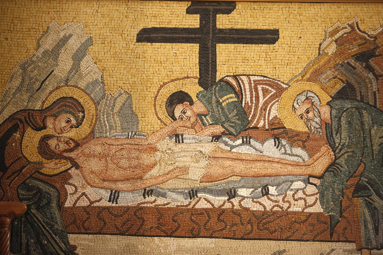 Gresk-ortodoks ikon som viser Chrits gravlegging i St George's ortodokse kirke, Madaba, Madaba, Jordanie av Unbekannt
