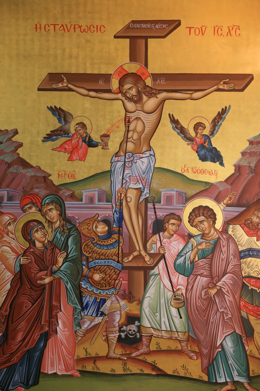 Gresk-ortodoks ikon som viser Jesu korsfestelse Thessalonique Grece av Unbekannt