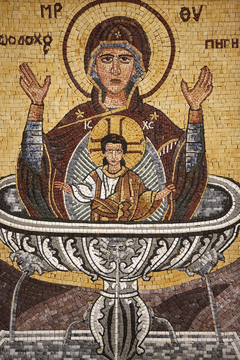 Gresk-ortodoks ikon som skildrer Maria som en livsbrønn i St. Georges ortodokse kirke, Madaba, Madaba, Jordanie av Unbekannt