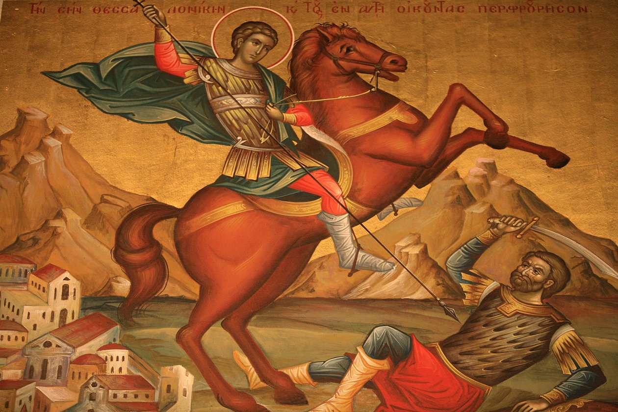 Gresk-ortodoks ikon som viser Saint Dimitrios Thessalonique Hellas av Unbekannt