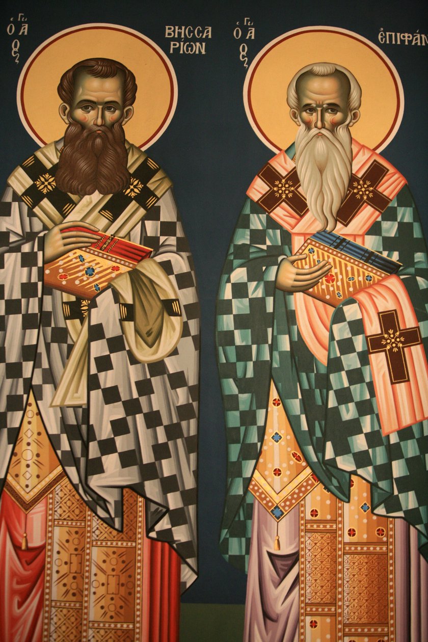 Gresk-ortodoks ikon som viser Saint Vissarion og Saint Epiphanos Thessalonique Hellas av Unbekannt