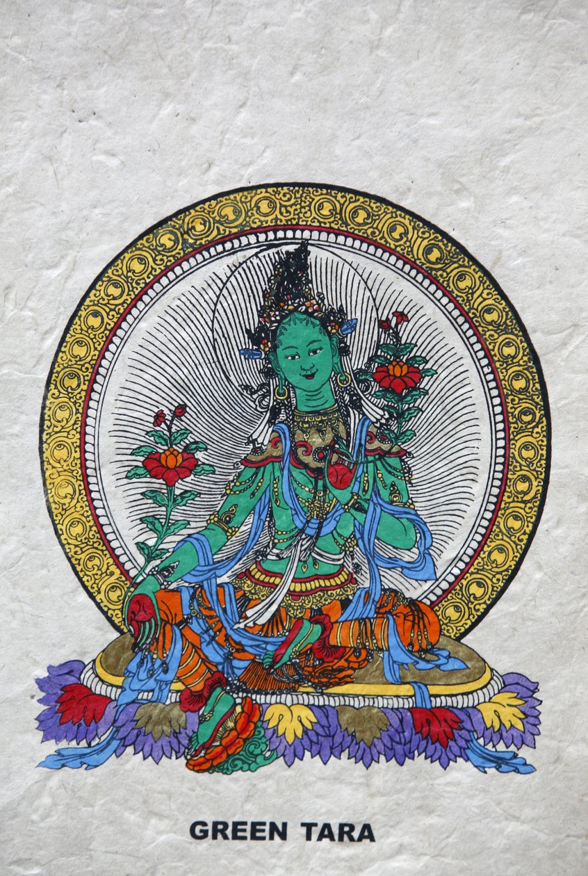 Grønn Tara, buddhistisk symbol på velstand. Kopan kloster, Bhaktapur, Nepal av Unbekannt
