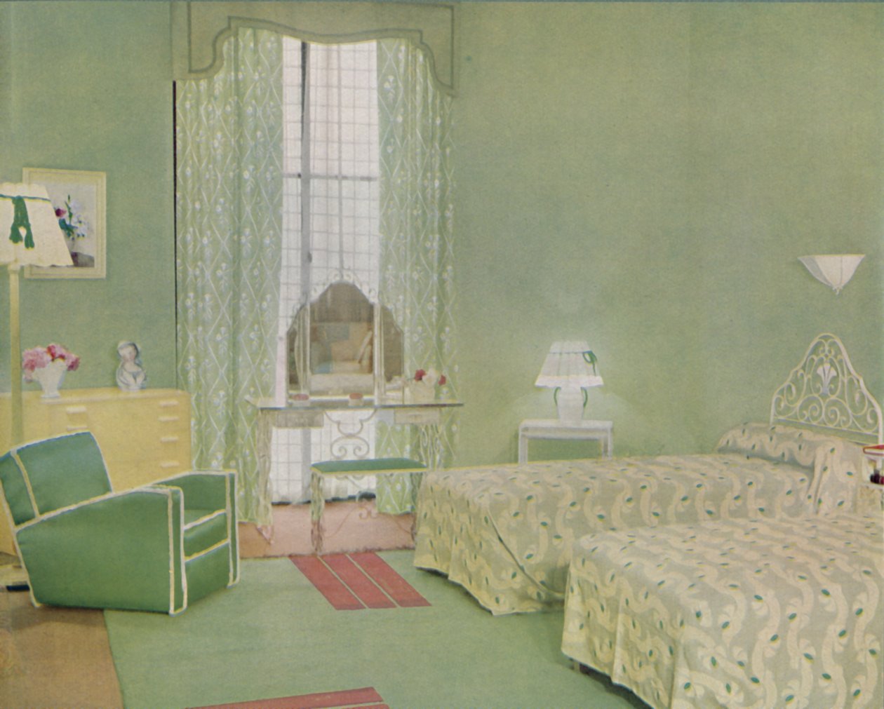 Green and White Colour Scheme for a Bedroom, 1938 av Unbekannt