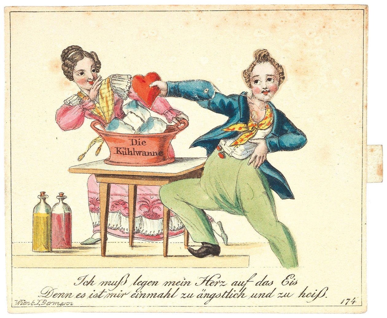 Gratulasjonskort. Jeg må hvile hjertet mitt på is, siden det er for fryktelig og for varmt, etter 1815. av Unbekannt