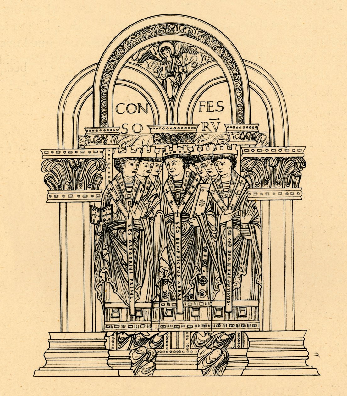 Gregory den store, St. Benedict og St. Cuthbert, 1908 av Unbekannt