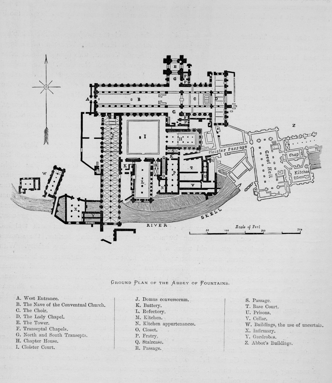 Grunnplan for Abbey of Fountains, Fountains Abbey, 1897 av Unbekannt