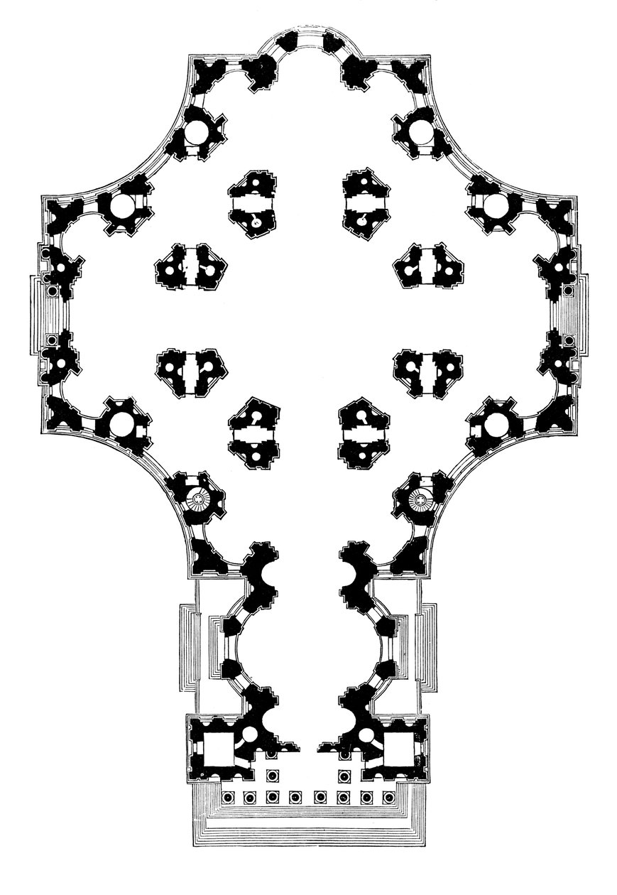 Grunnplan for St Pauls Cathedral, London, andre design, 1600-tallet 1882 av Unbekannt