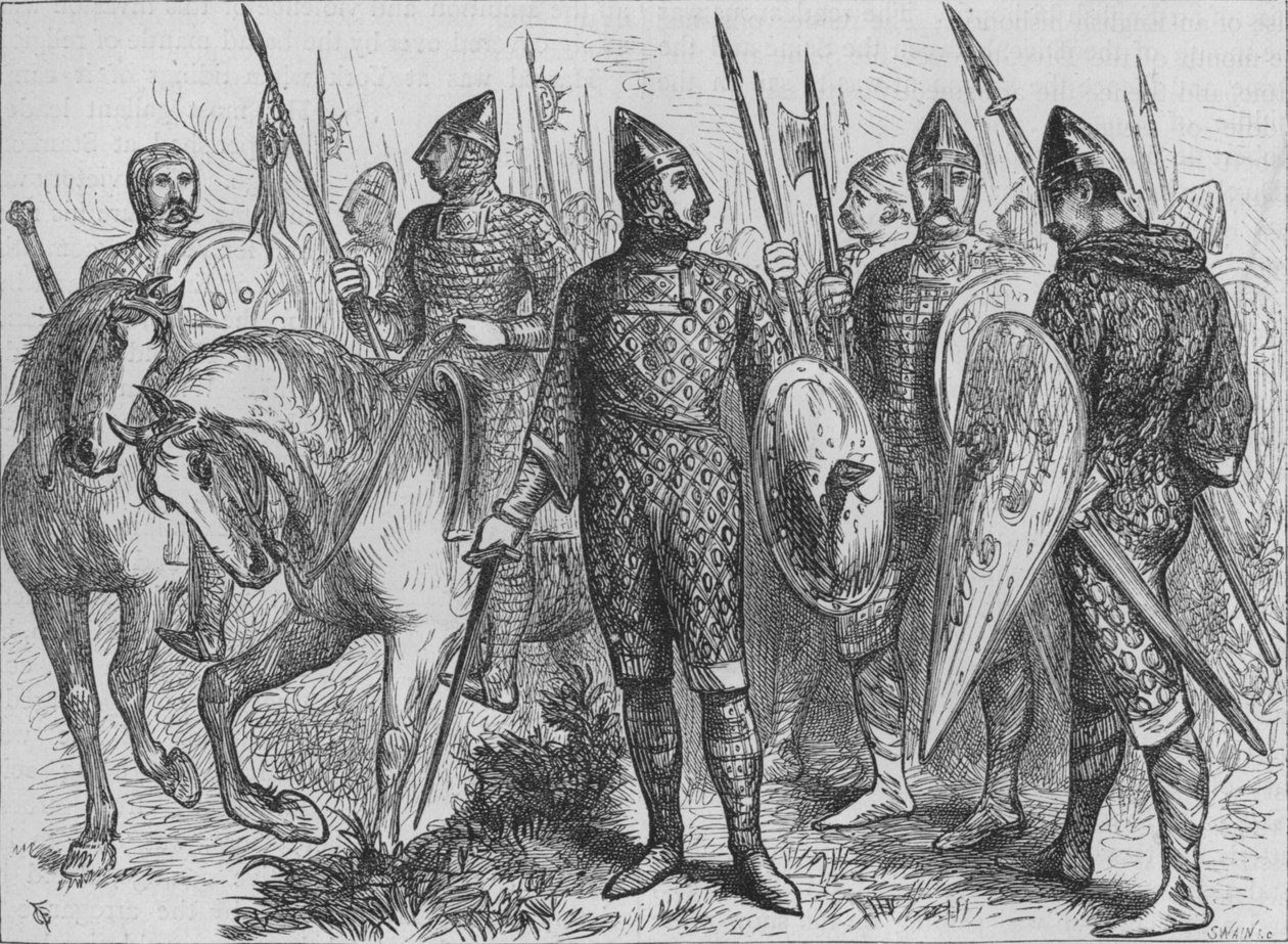 Gruppe av normanniske soldater 1066 e.Kr., c1880 av Unbekannt