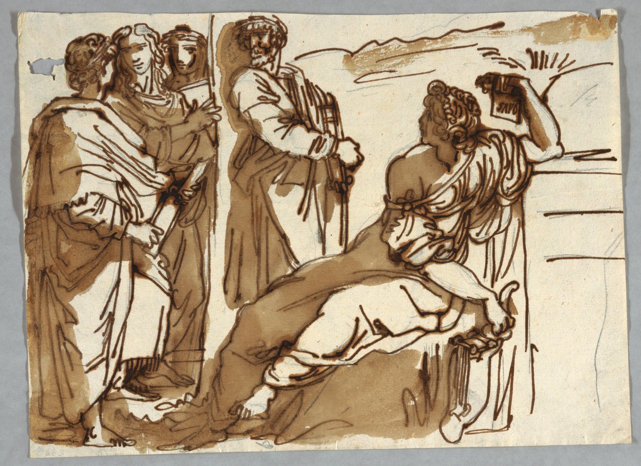 Gruppe med Petrarch og Sappho i Parnassus etter Raphael Sanzio av Unbekannt
