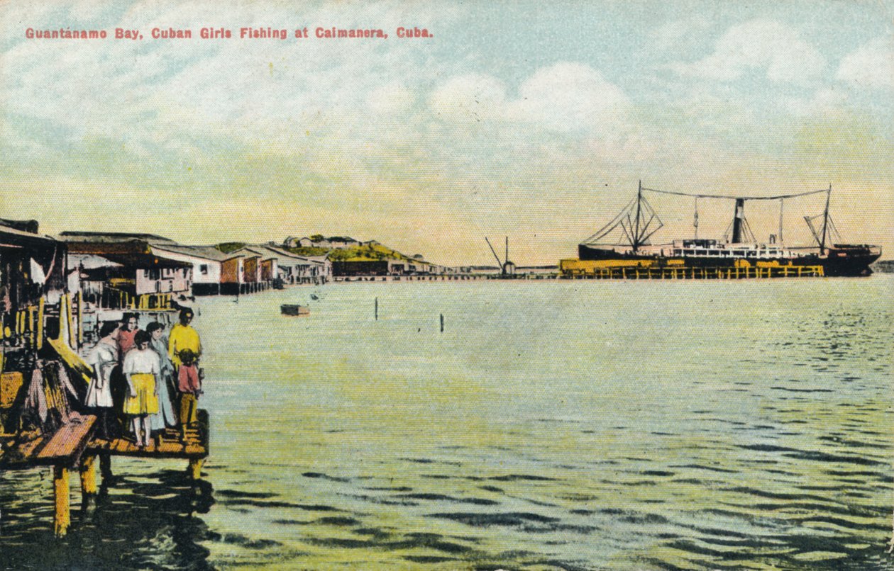 Guantanamo Bay, cubanske jenter som fisker ved Caimanera, Cuba, c1910 av Unbekannt