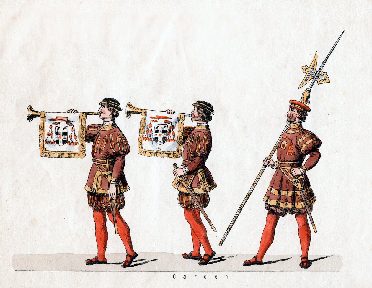 Vakter, kostymedesign for Shakespeares skuespill, Henry VIII, 1800-tallet av Unbekannt